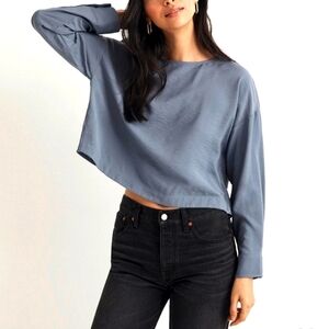 Madewell relaxed Tulip Back Crop-Top Sunfade Indigo drapey viscose boho shirt